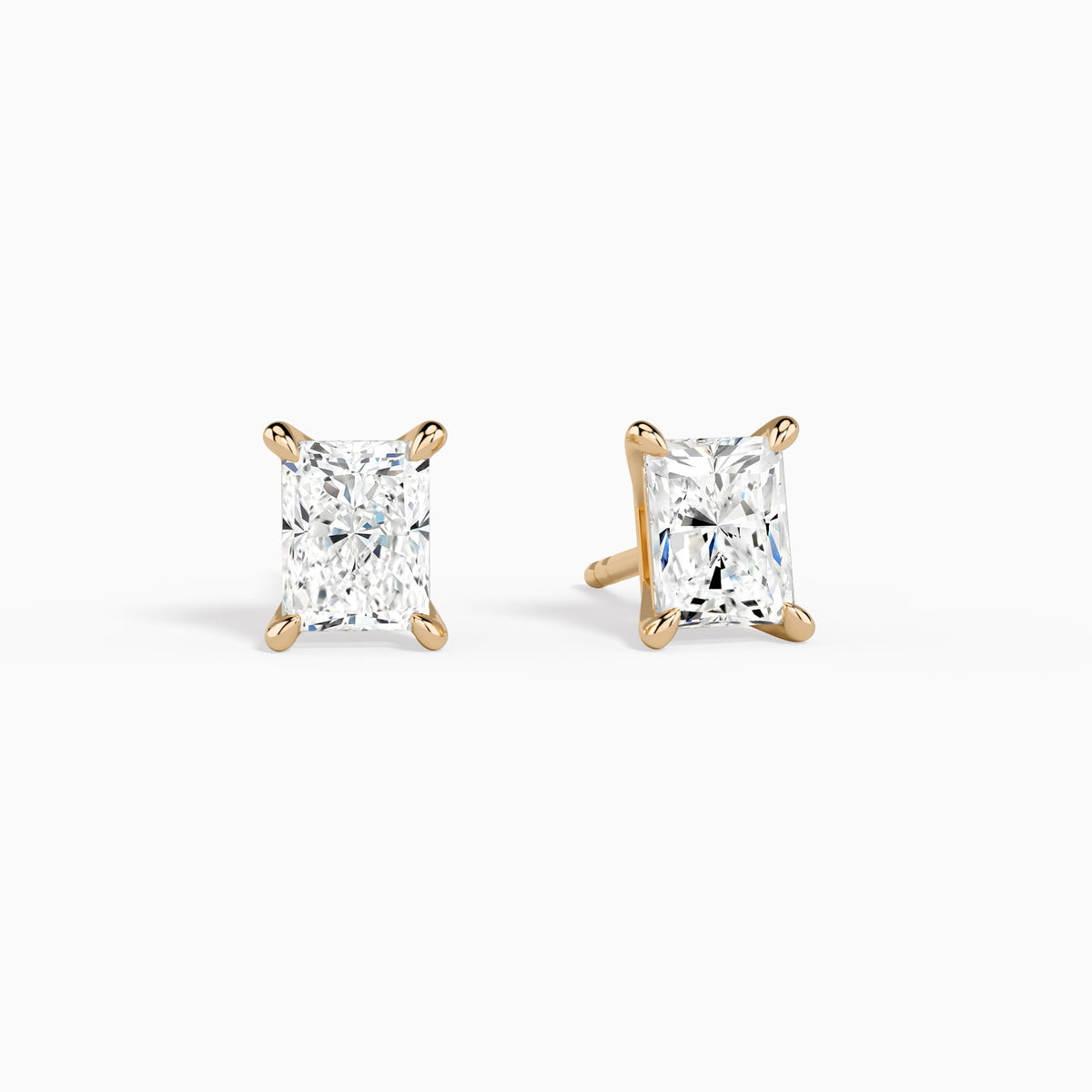 Radiant Solitaire 4-Prong Diamond Stud Earrings in 14K Rose Gold