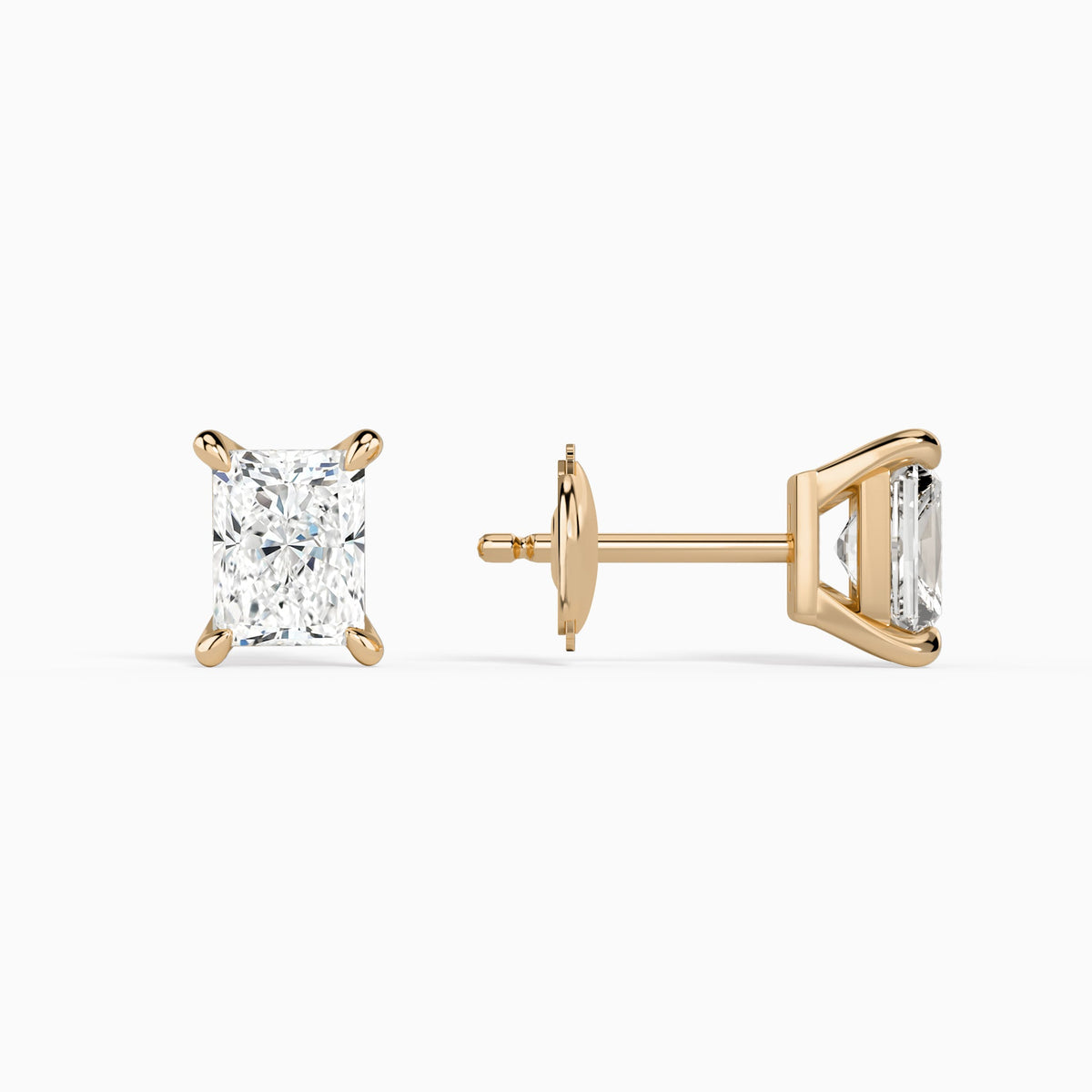Radiant Solitaire 4-Prong Diamond Stud Earrings in 14K Rose Gold