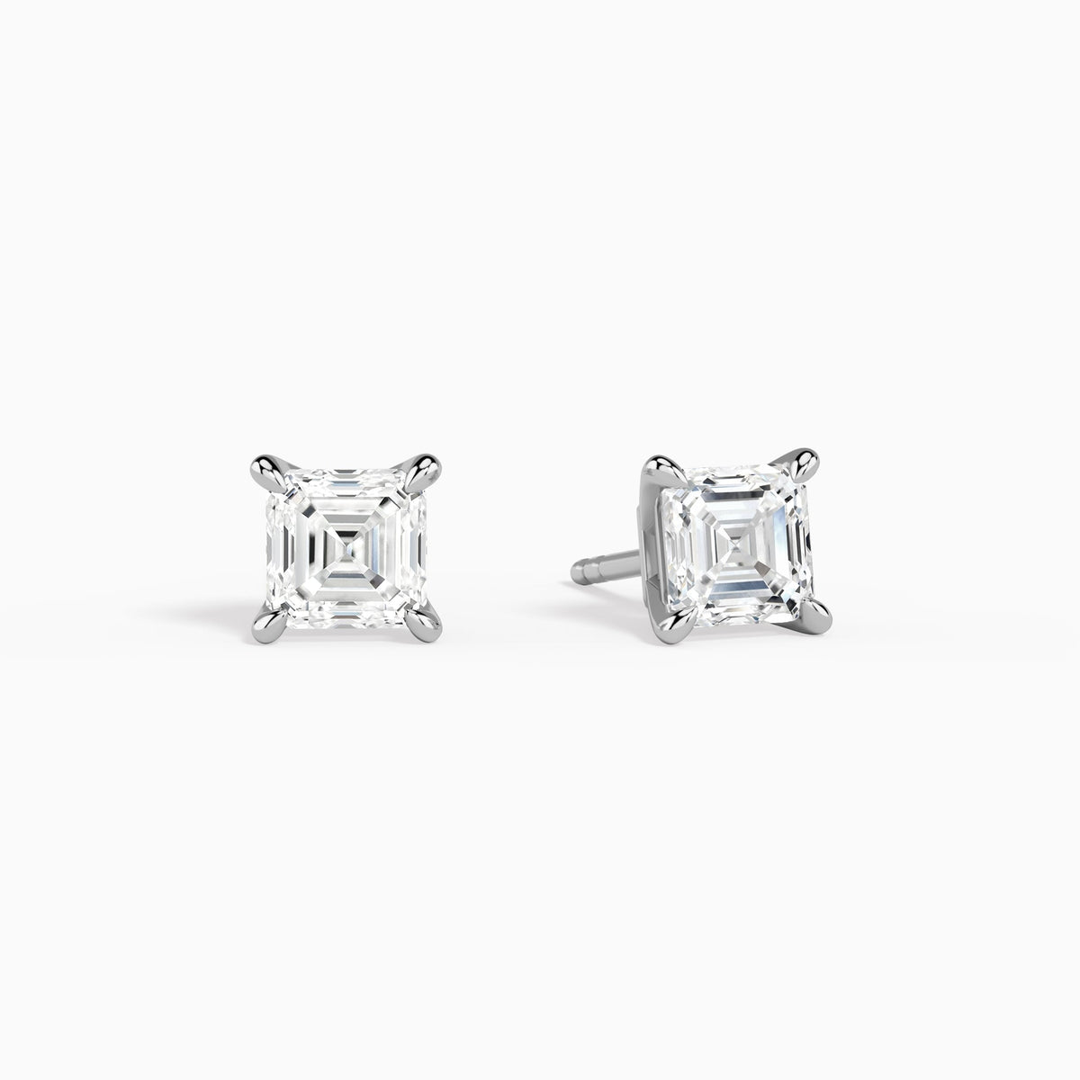 Asscher Solitaire 4-Prong Diamond Stud Earrings in 14K White Gold