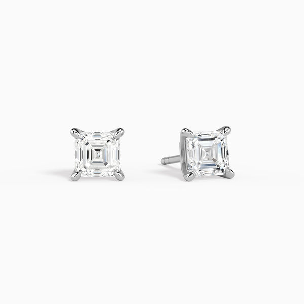 Asscher Solitaire 4-Prong Diamond Stud Earrings in 14K White Gold