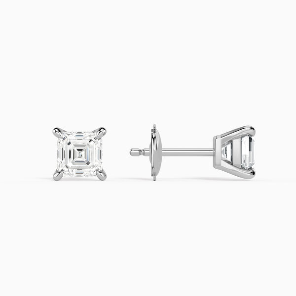 Asscher Solitaire 4-Prong Diamond Stud Earrings in 14K White Gold