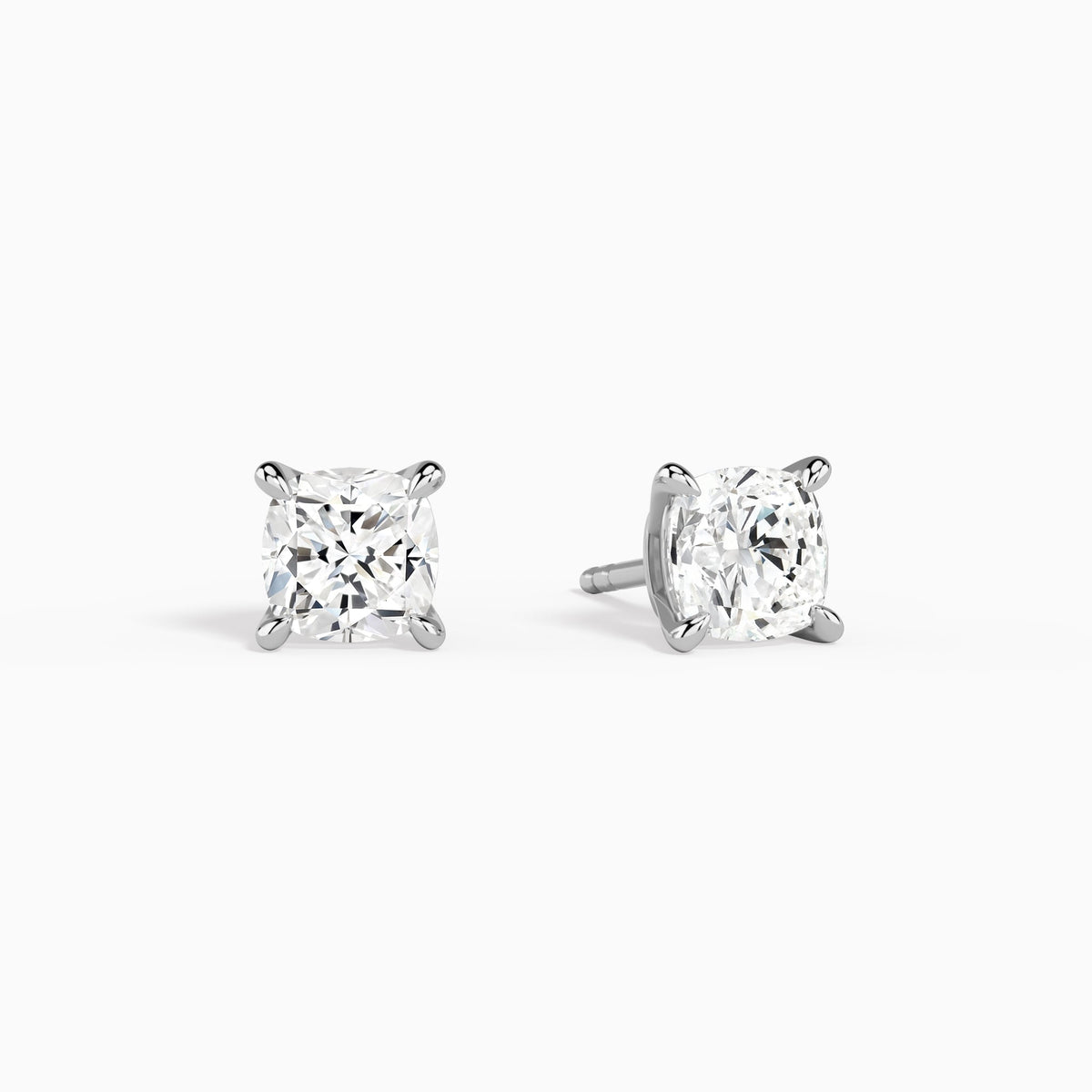Cushion Solitaire 4-Prong Diamond Stud Earrings in 18K White Gold