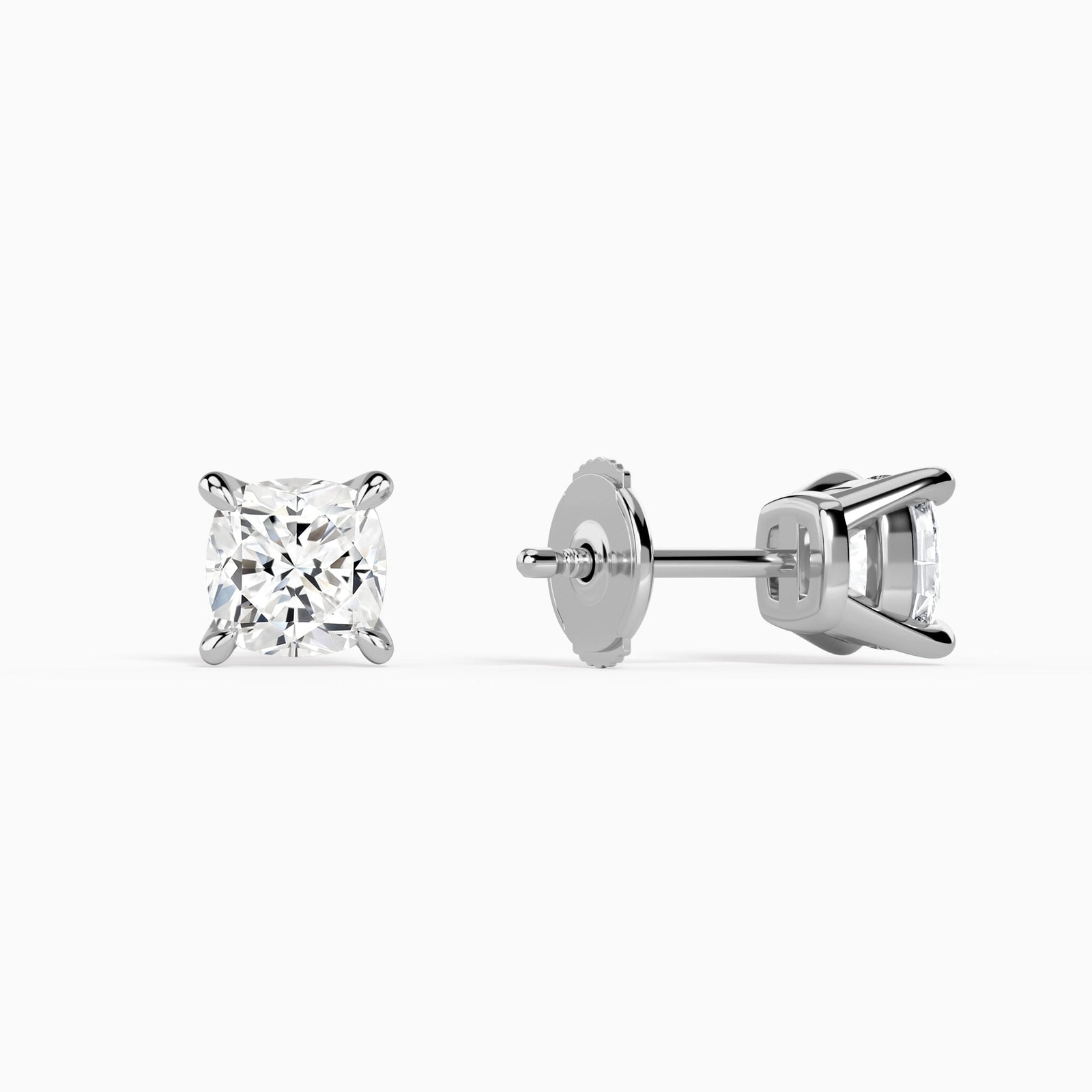 Cushion Solitaire 4-Prong Diamond Stud Earrings