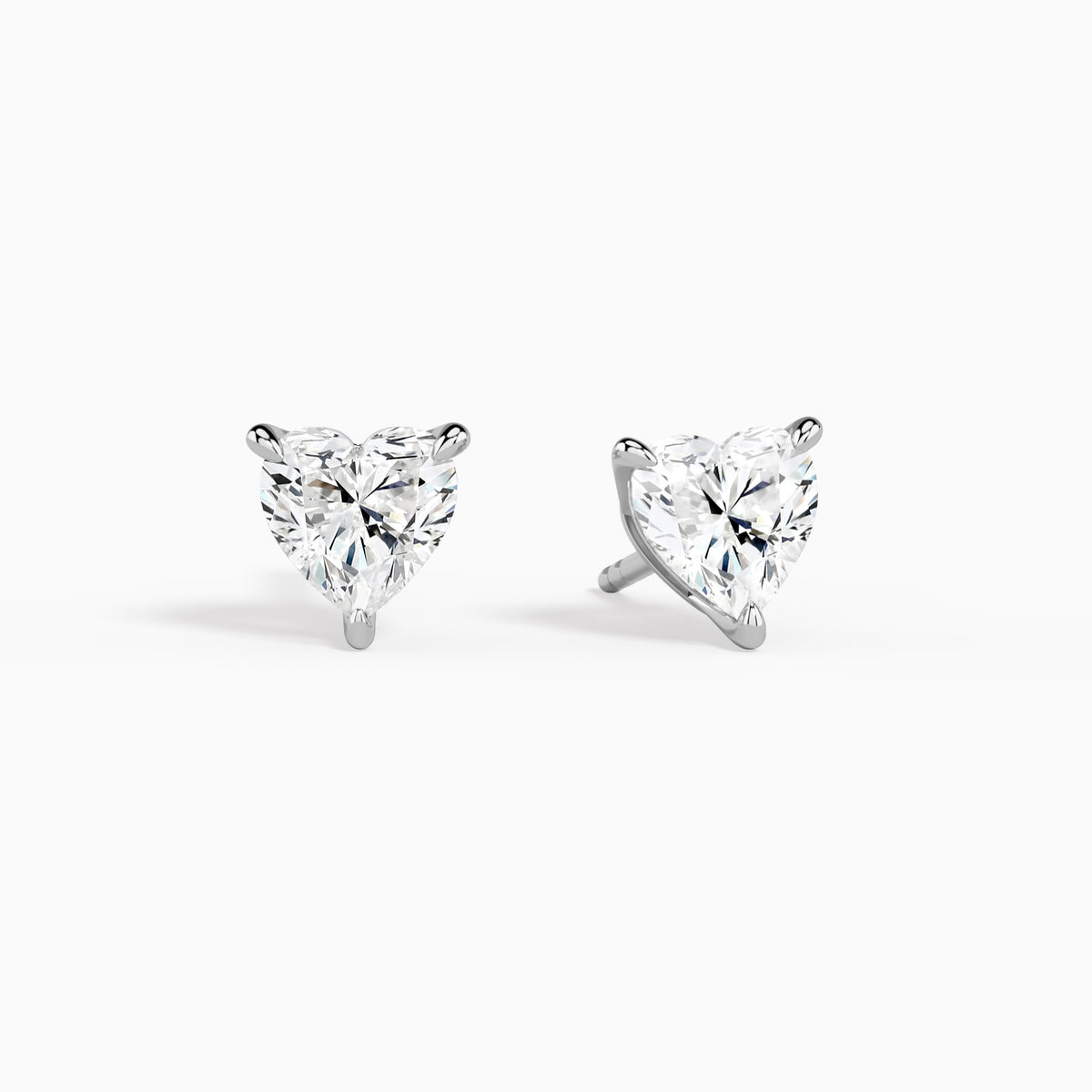 Heart Solitaire 3-Prong Diamond Stud Earrings in 14K White Gold