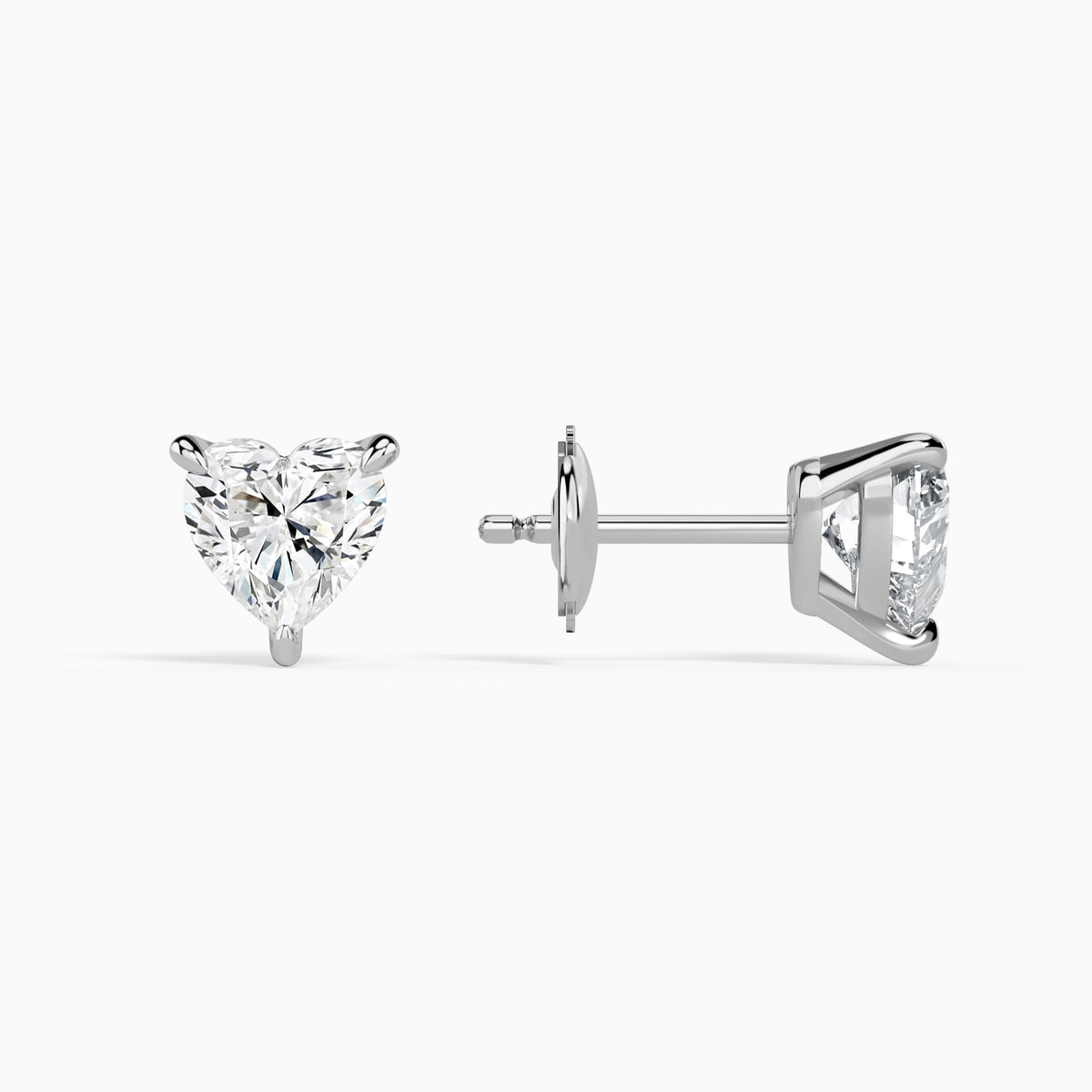Heart Solitaire 3-Prong Diamond Stud Earrings in 14K White Gold