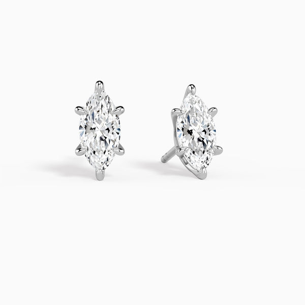Marquise Solitaire 6-Prong Diamond Stud Earrings in 14K White Gold
