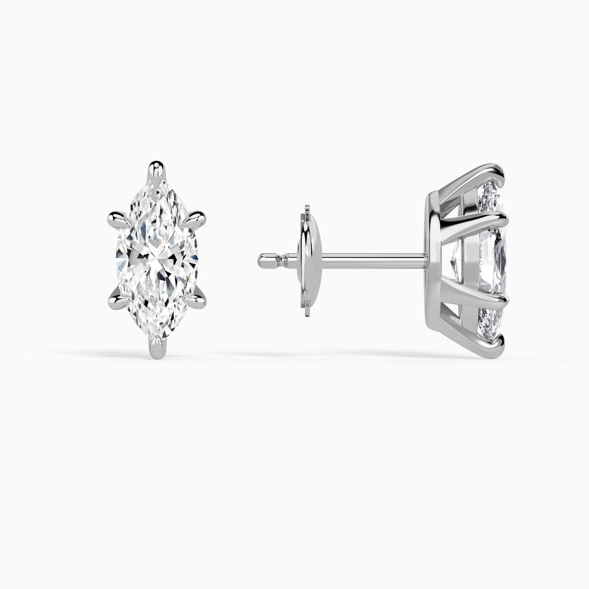 Marquise Solitaire 6-Prong Diamond Stud Earrings in 14K White Gold
