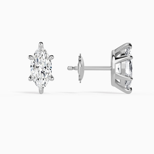Marquise Solitaire 6-Prong Diamond Stud Earrings in 14K White Gold