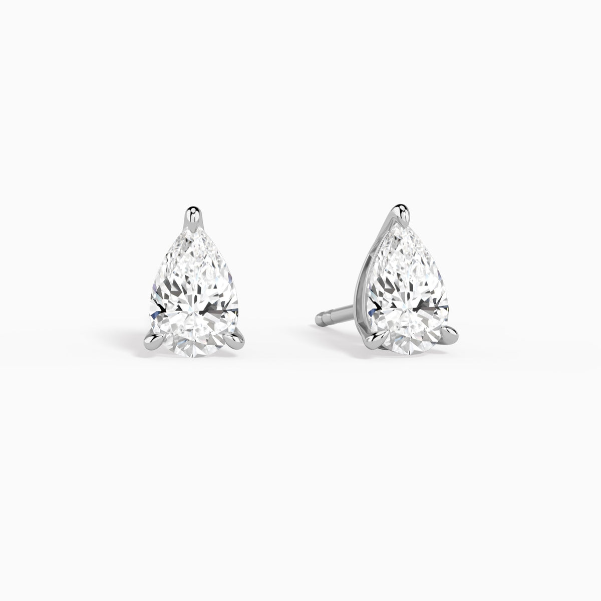 Pear Solitaire 3-Prong Diamond Stud Earrings in 14K White Gold