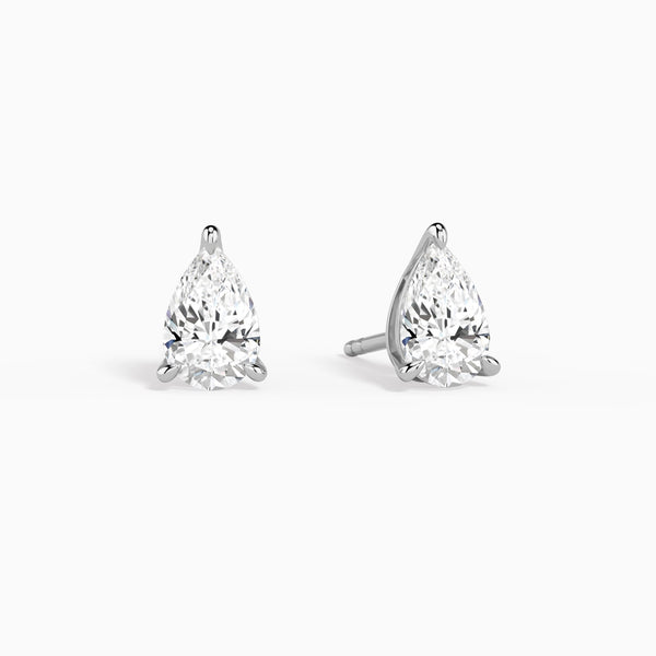 Pear Solitaire 3-Prong Diamond Stud Earrings in 14K White Gold