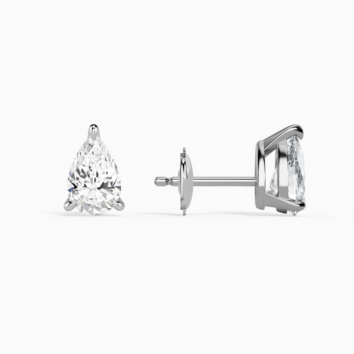 Pear Solitaire 3-Prong Diamond Stud Earrings in 14K White Gold