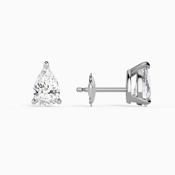 Pear Solitaire 3-Prong Diamond Stud Earrings in 14K White Gold