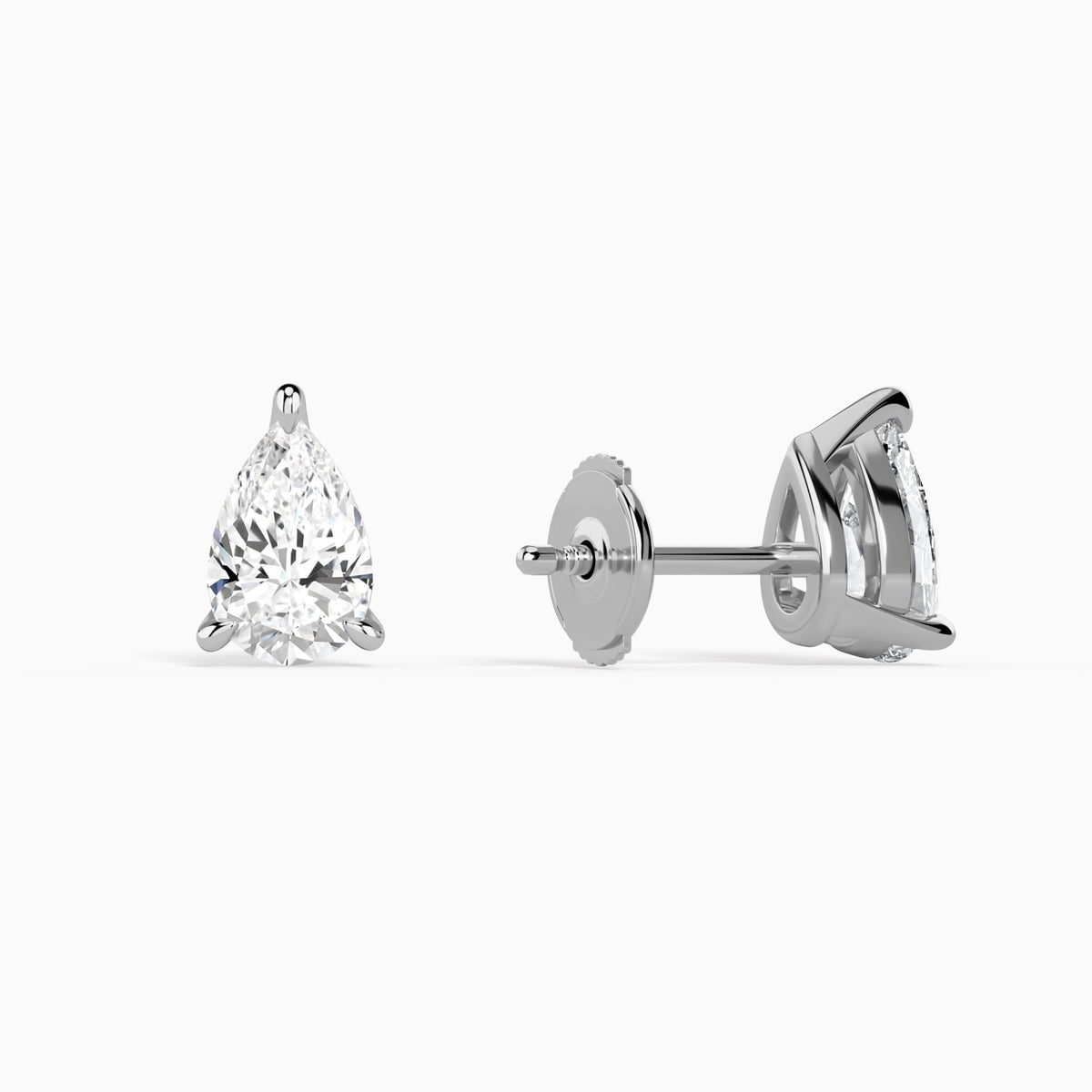 Pear Solitaire 3-Prong Diamond Stud Earrings in 14K White Gold