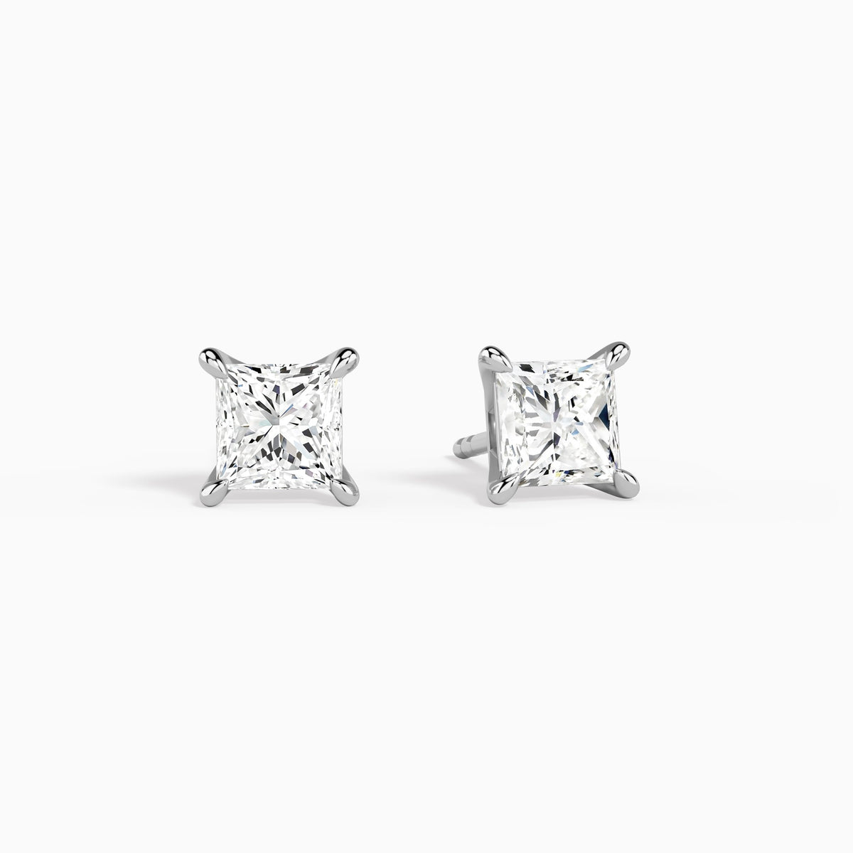 Princess Solitaire 4-Prong Diamond Stud Earrings in 14K White Gold