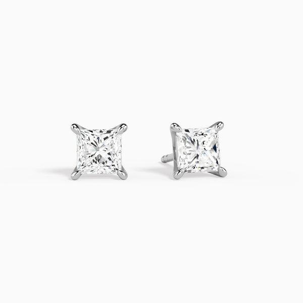 Princess Solitaire 4-Prong Diamond Stud Earrings in 14K White Gold