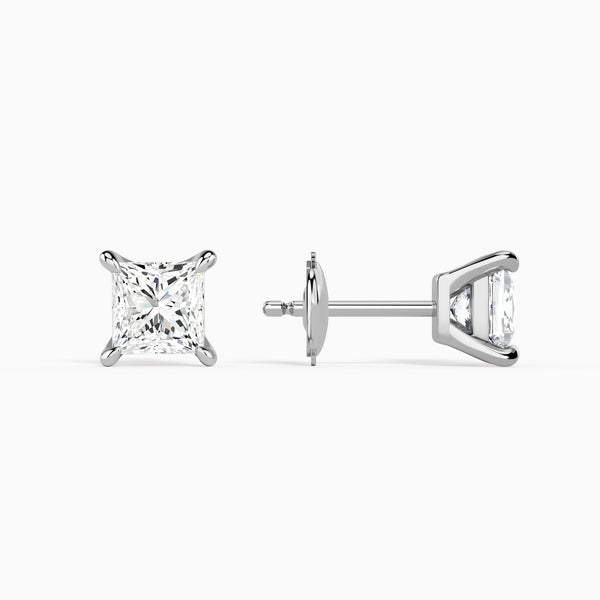 Princess Solitaire 4-Prong Diamond Stud Earrings in 14K White Gold