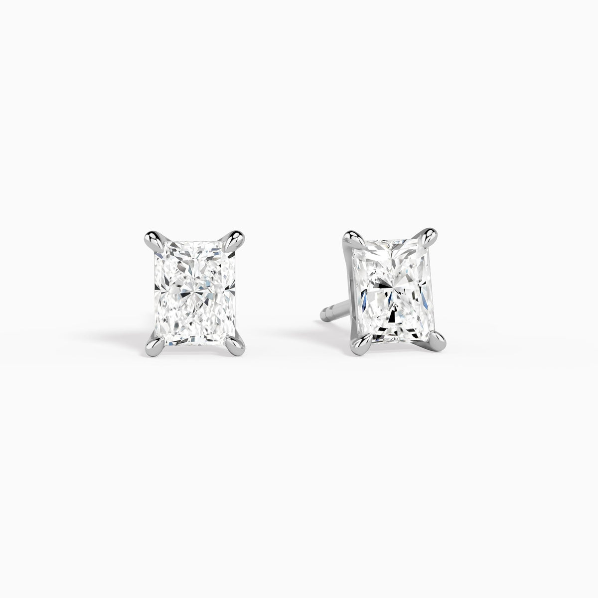 Radiant Solitaire 4-Prong Diamond Stud Earrings in 14K White Gold
