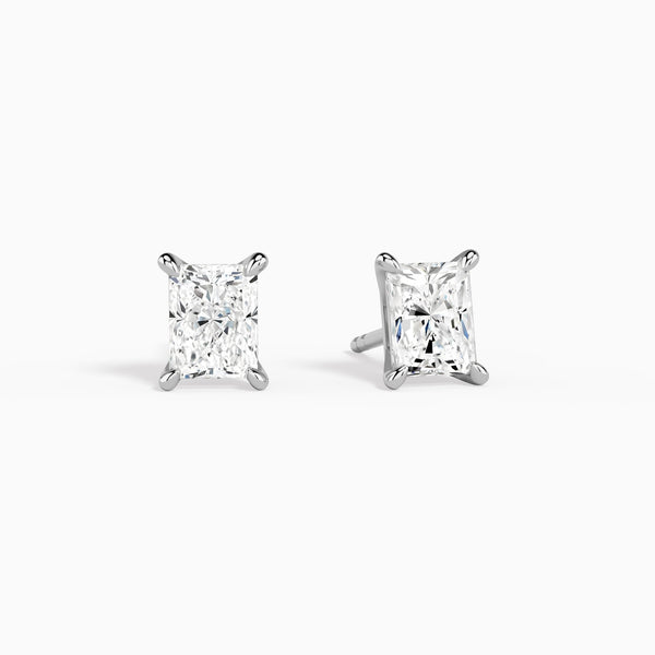 Radiant Solitaire 4-Prong Diamond Stud Earrings in 14K White Gold