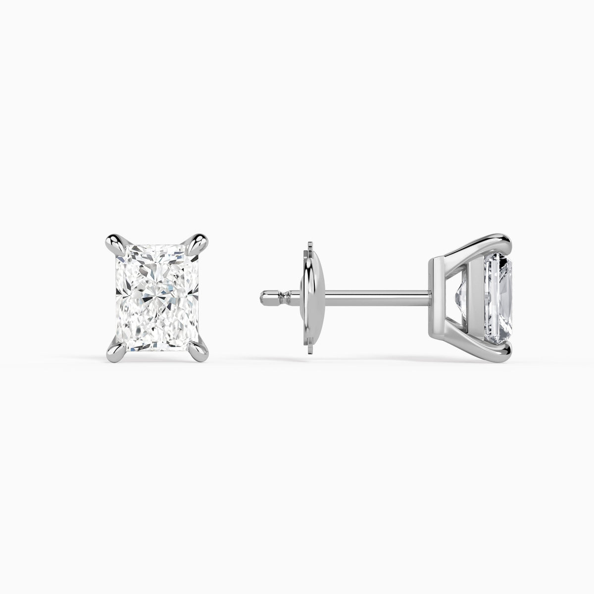 Radiant Solitaire 4-Prong Diamond Stud Earrings in 14K White Gold