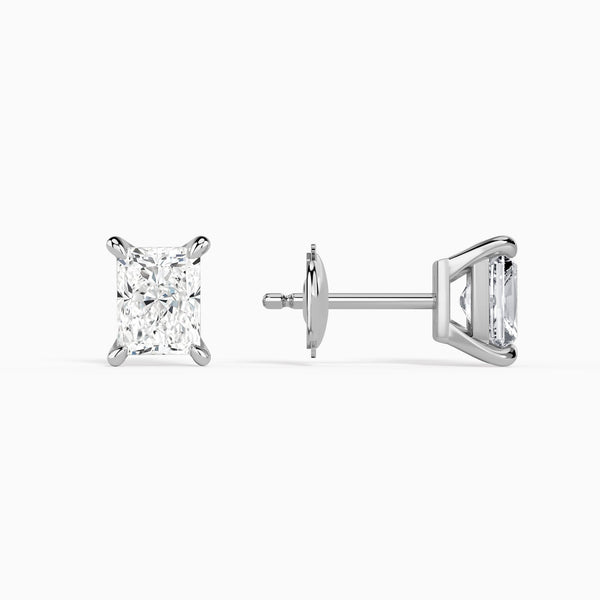 Radiant Solitaire 4-Prong Diamond Stud Earrings in 14K White Gold