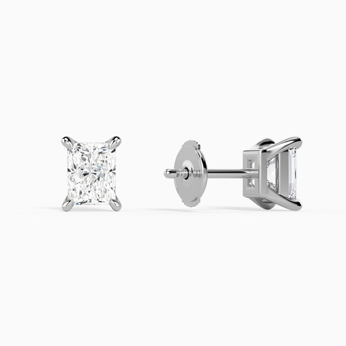Radiant Solitaire 4-Prong Diamond Stud Earrings in 14K White Gold