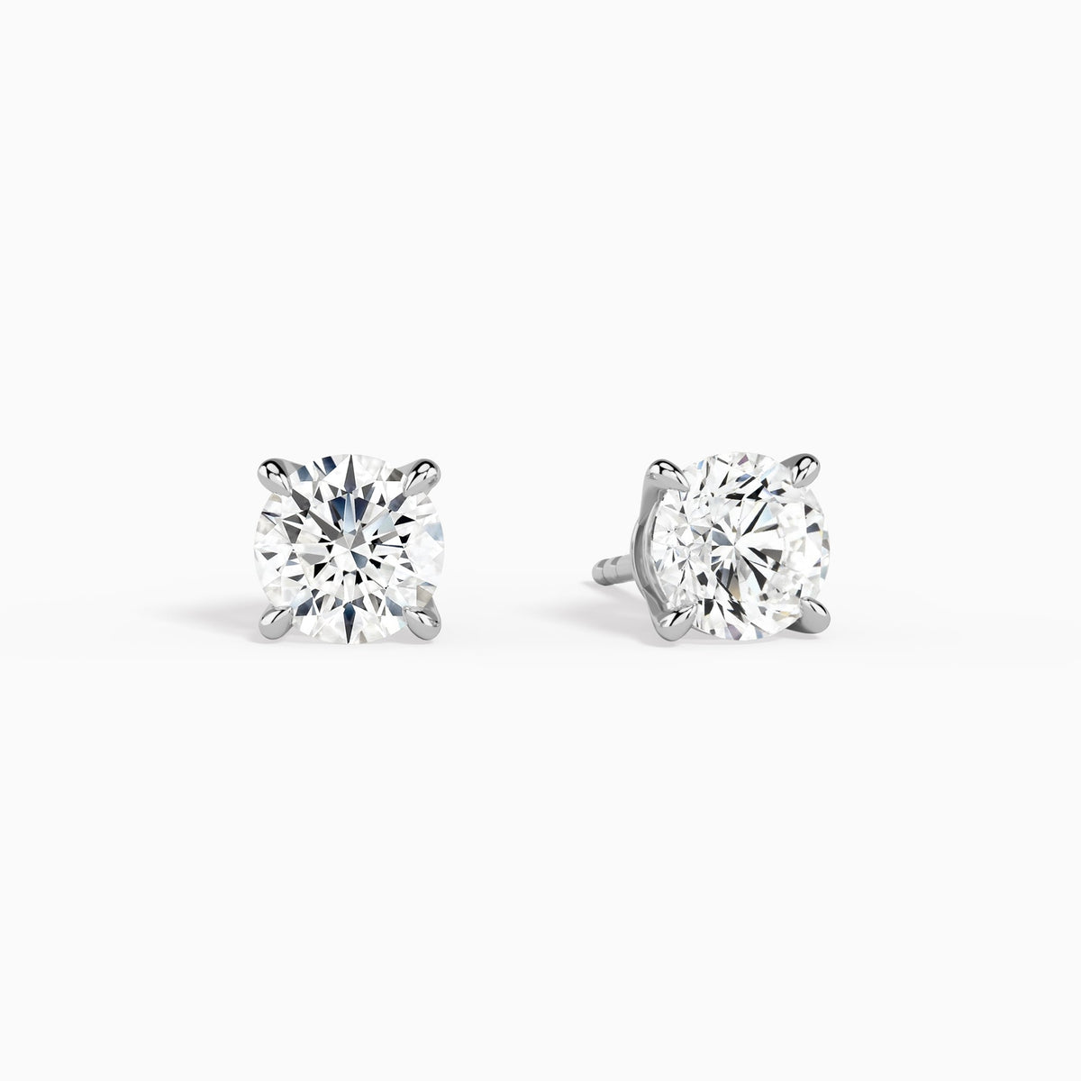 Round Solitaire 4-Prong Diamond Stud Earrings in 18K White Gold
