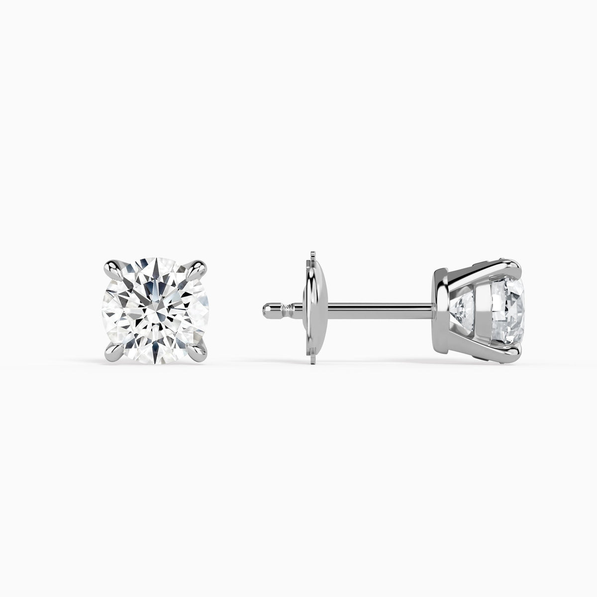 Round Solitaire 4-Prong Diamond Stud Earrings in 18K White Gold
