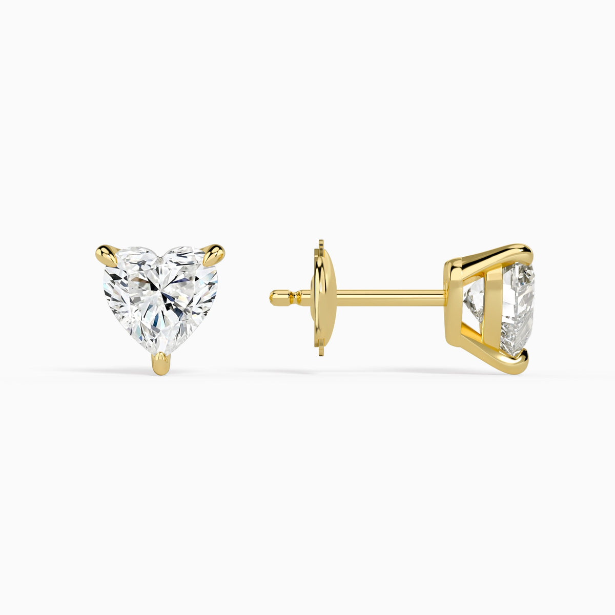 Heart Solitaire 3-Prong Diamond Stud Earrings in 14K Yellow Gold