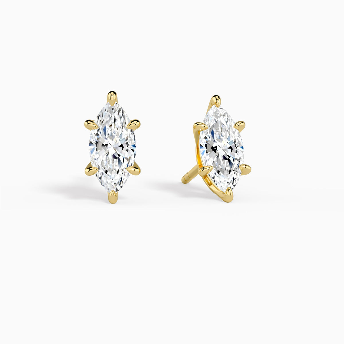Marquise Solitaire 6-Prong Diamond Stud Earrings in 14K Yellow Gold