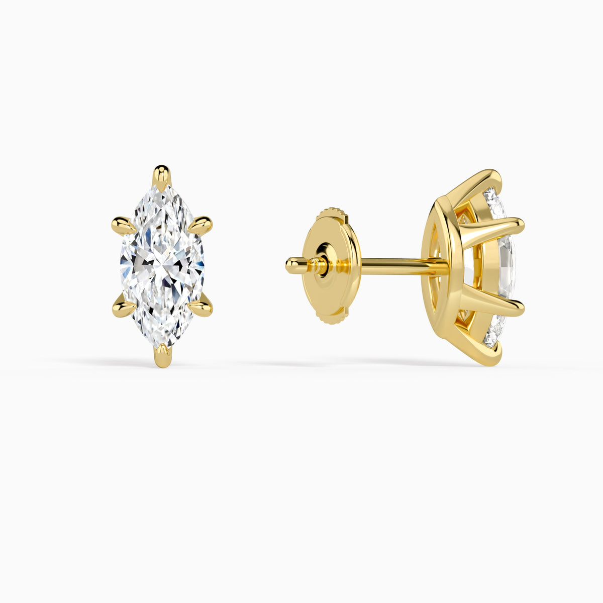 Marquise Solitaire 6-Prong Diamond Stud Earrings in 14K Yellow Gold