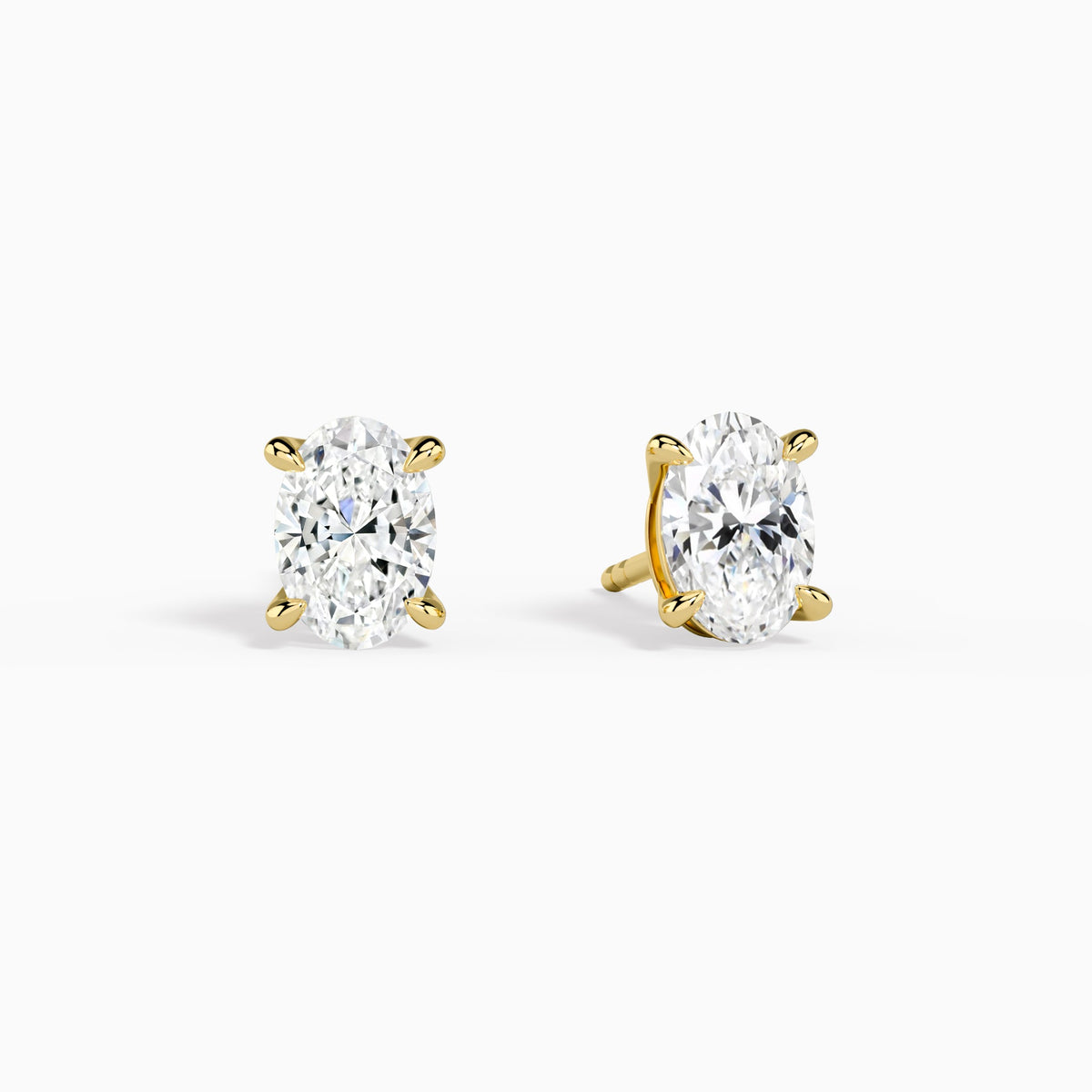 Oval Solitaire 4-Prong Diamond Stud Earrings in 14K Yellow Gold