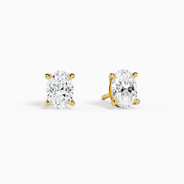 Oval Solitaire 4-Prong Diamond Stud Earrings in 14K Yellow Gold