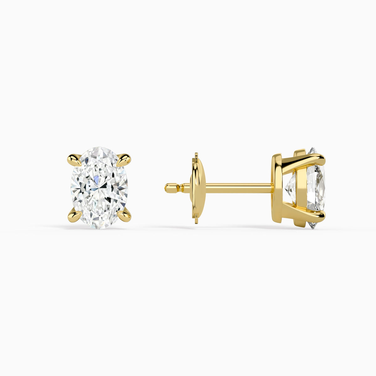 Oval Solitaire 4-Prong Diamond Stud Earrings in 14K Yellow Gold
