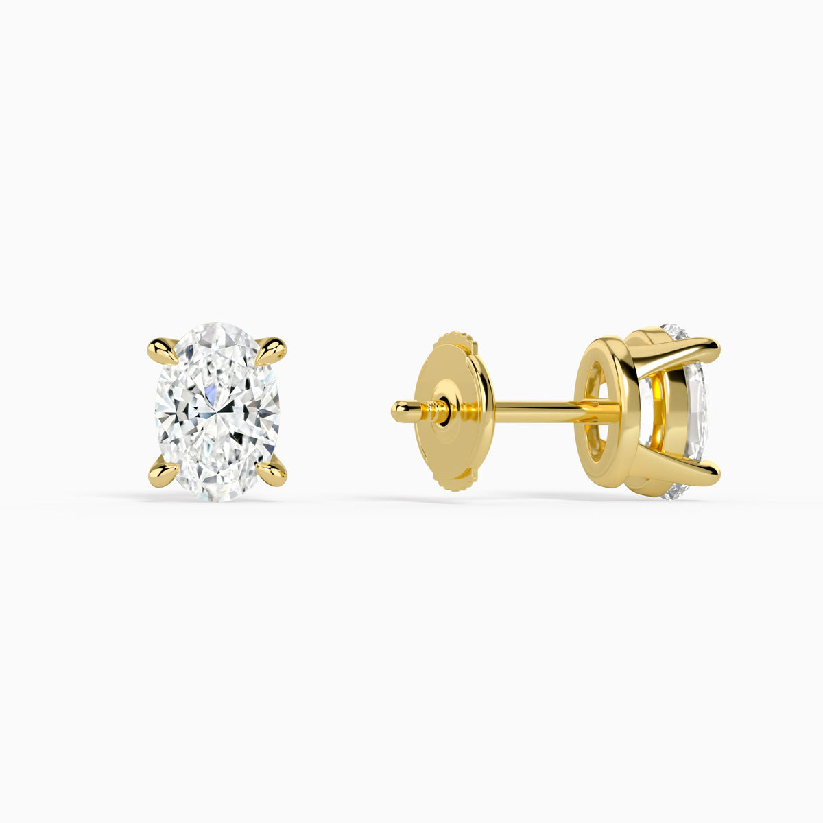 Oval Solitaire 4-Prong Diamond Stud Earrings in 14K Yellow Gold