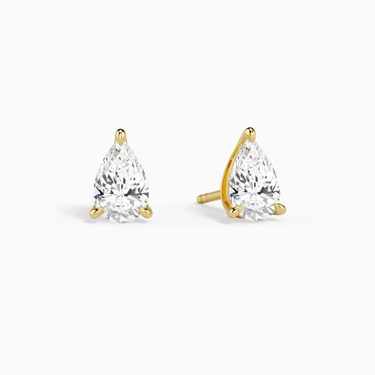 Pear Solitaire 3-Prong Diamond Stud Earrings in 14K Yellow Gold