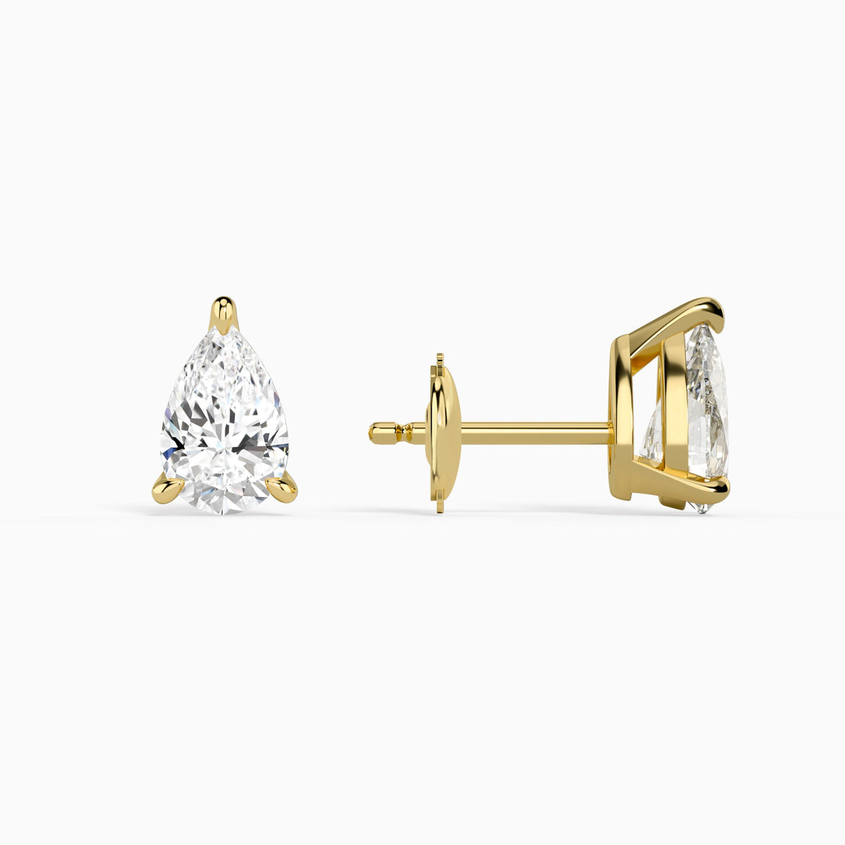 Pear Solitaire 3-Prong Diamond Stud Earrings in 14K Yellow Gold