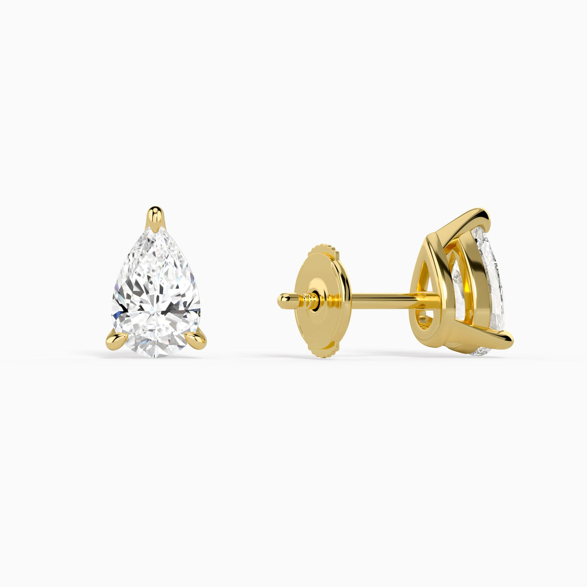 Pear Solitaire 3-Prong Diamond Stud Earrings in 14K Yellow Gold