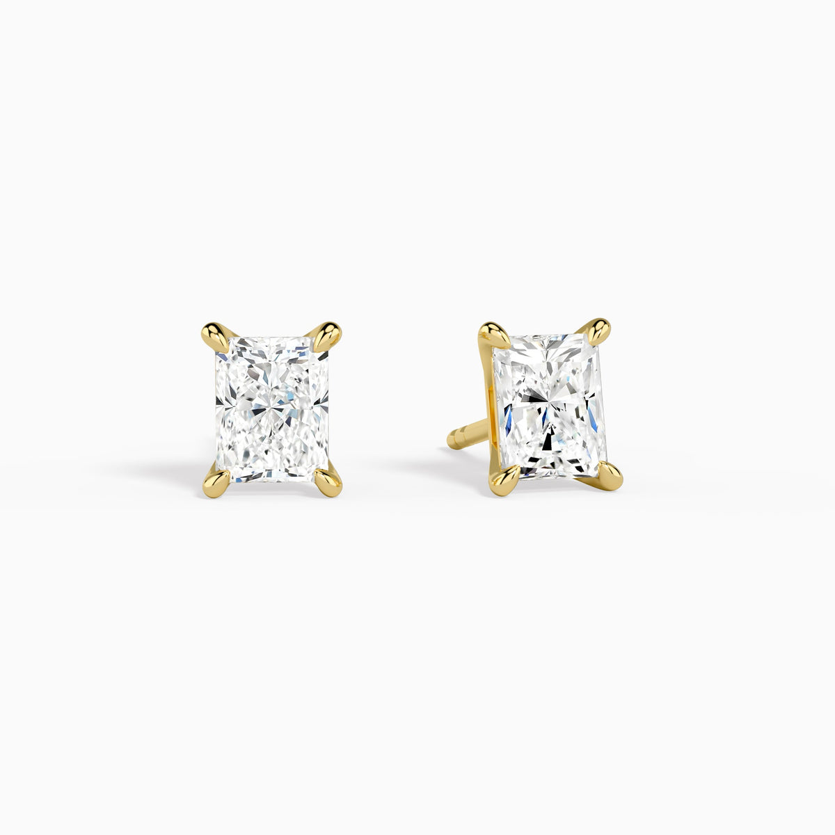 Radiant Solitaire 4-Prong Diamond Stud Earrings in 14K Yellow Gold