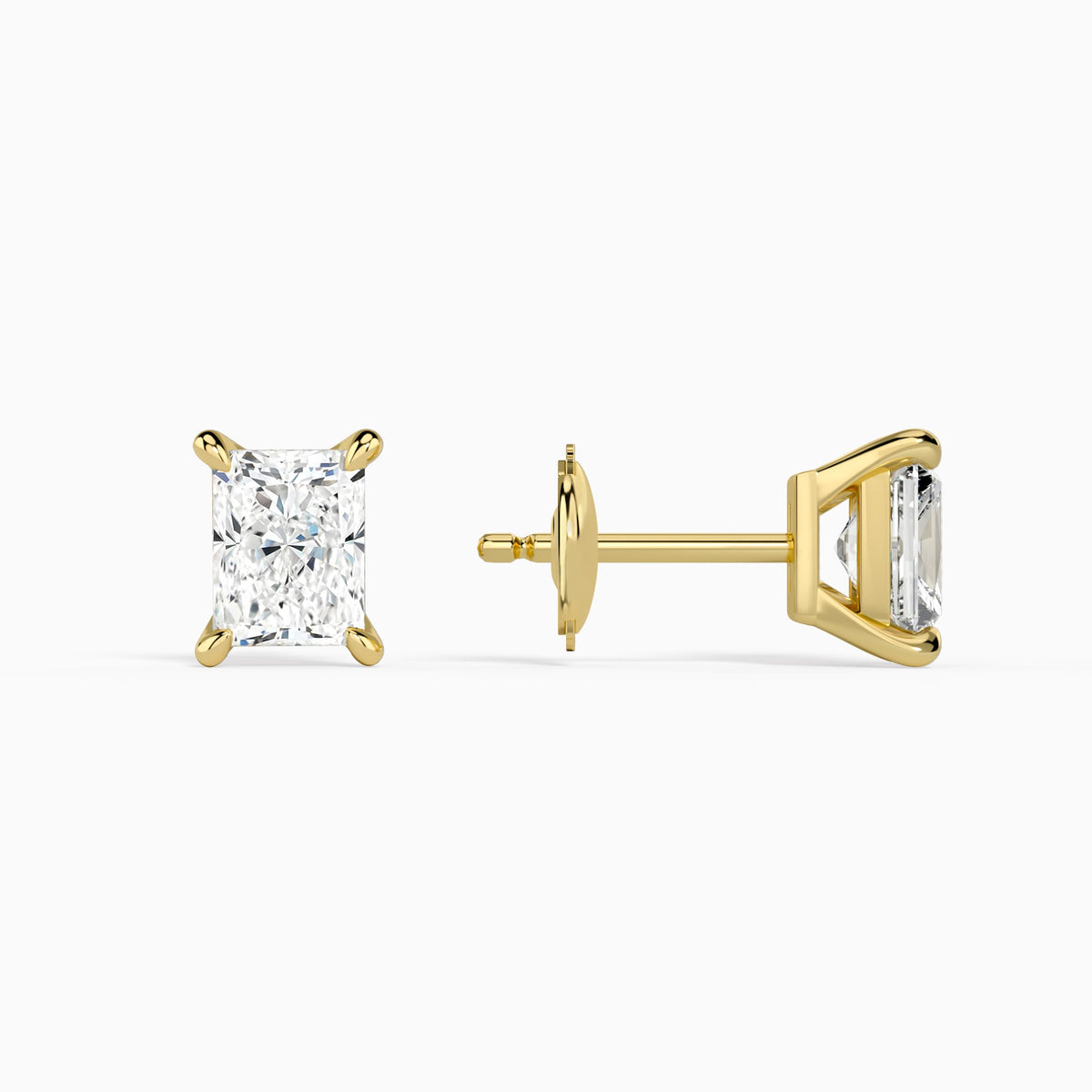 Radiant Solitaire 4-Prong Diamond Stud Earrings in 14K Yellow Gold