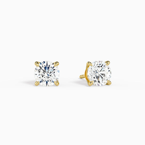 Round Solitaire 4-Prong Diamond Stud Earrings in 14K Yellow Gold