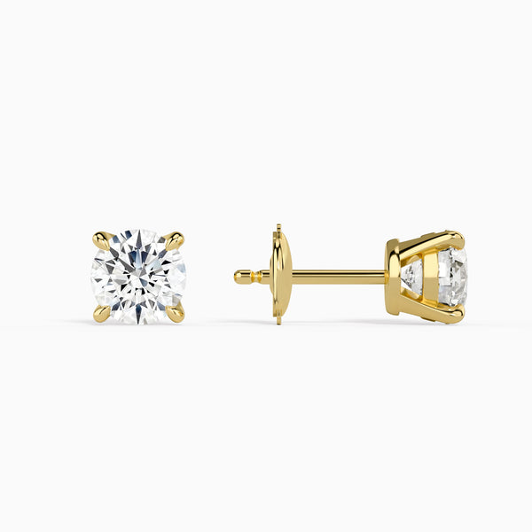 Round Solitaire 4-Prong Diamond Stud Earrings in 14K Yellow Gold