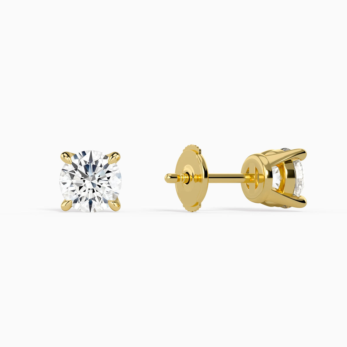 Round Solitaire 4-Prong Diamond Stud Earrings in 14K Yellow Gold