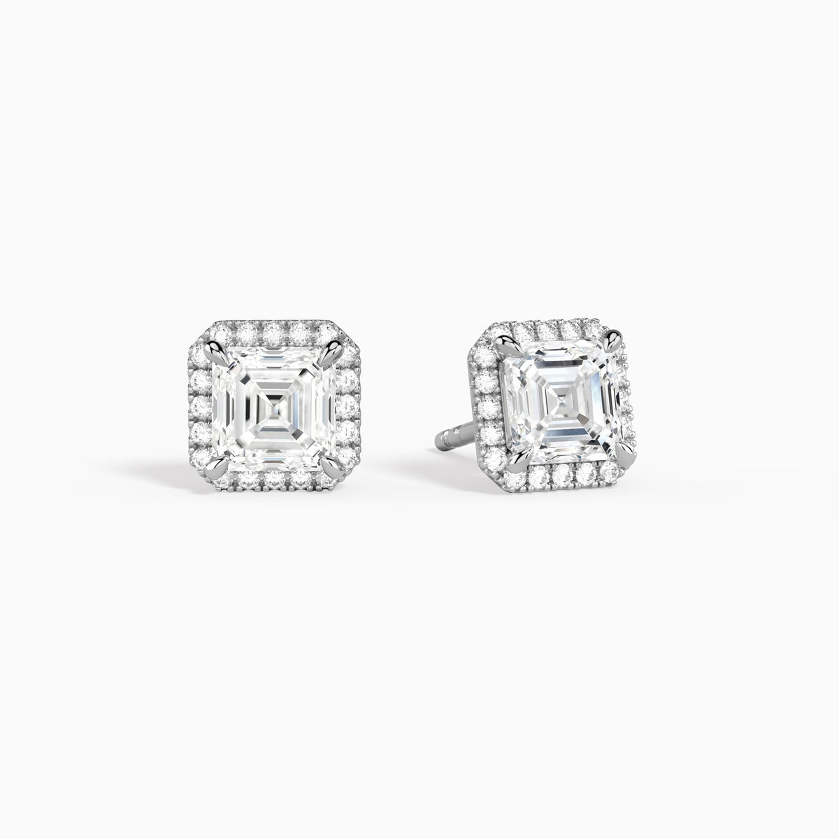 Asscher Halo Diamond Stud Earrings in Platinum