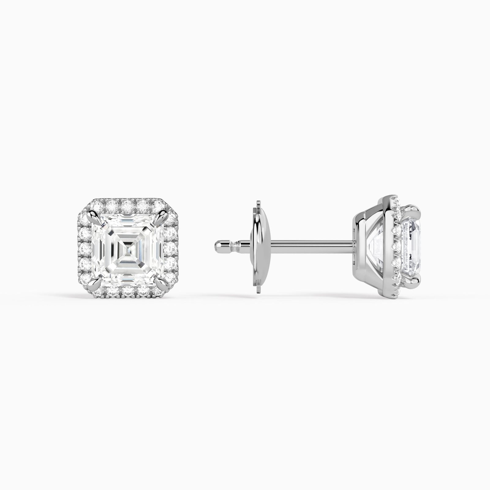 Asscher Halo Diamond Stud Earrings