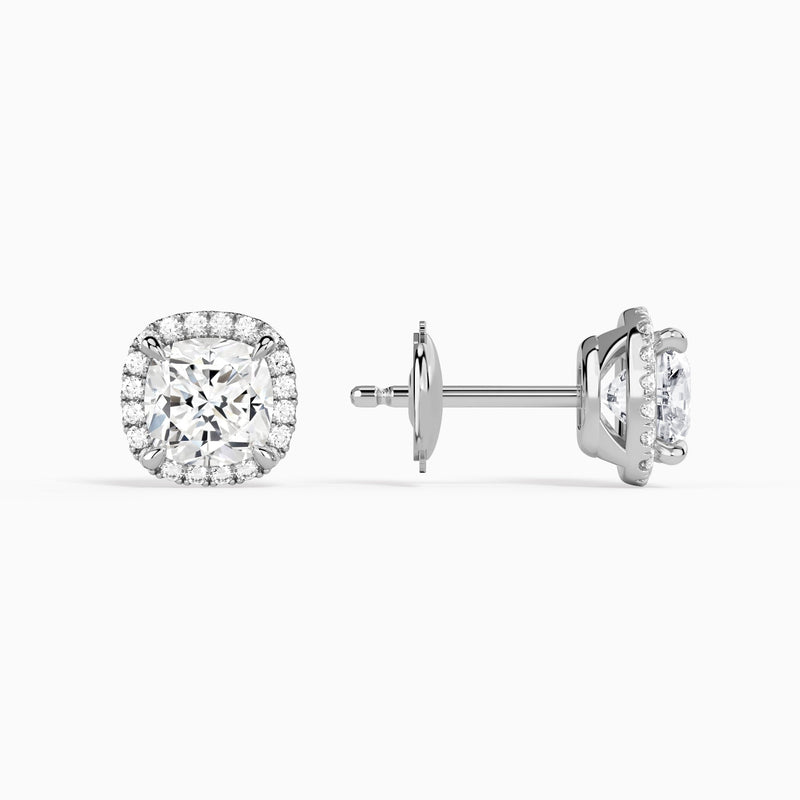 Cushion Halo Diamond Stud Earrings