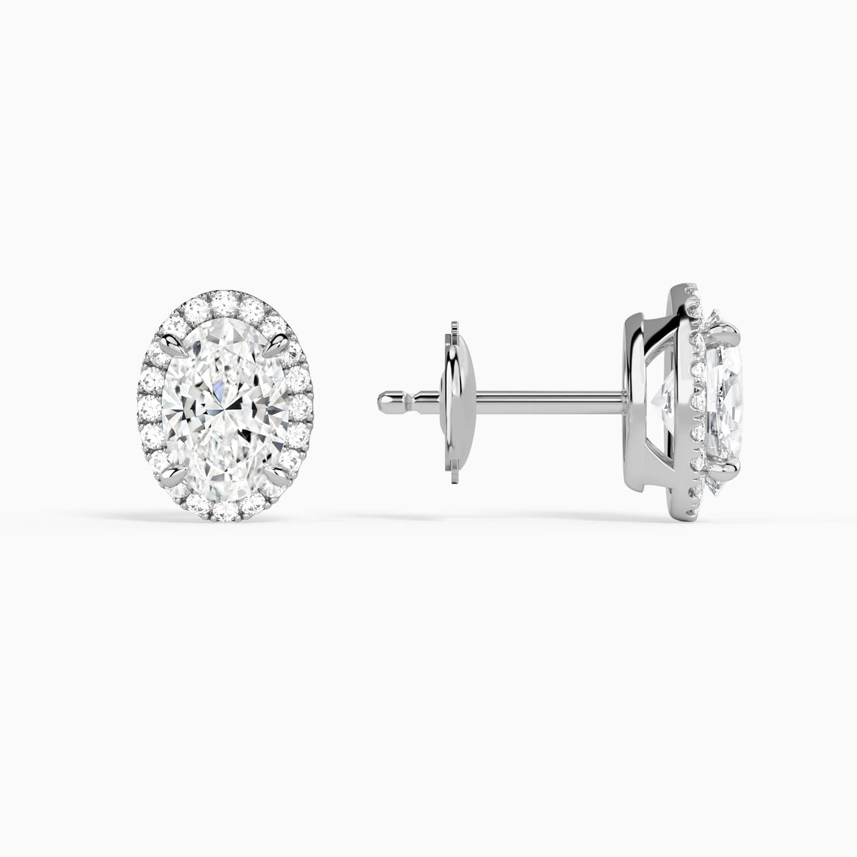 Oval Halo Diamond Stud Earrings in Platinum