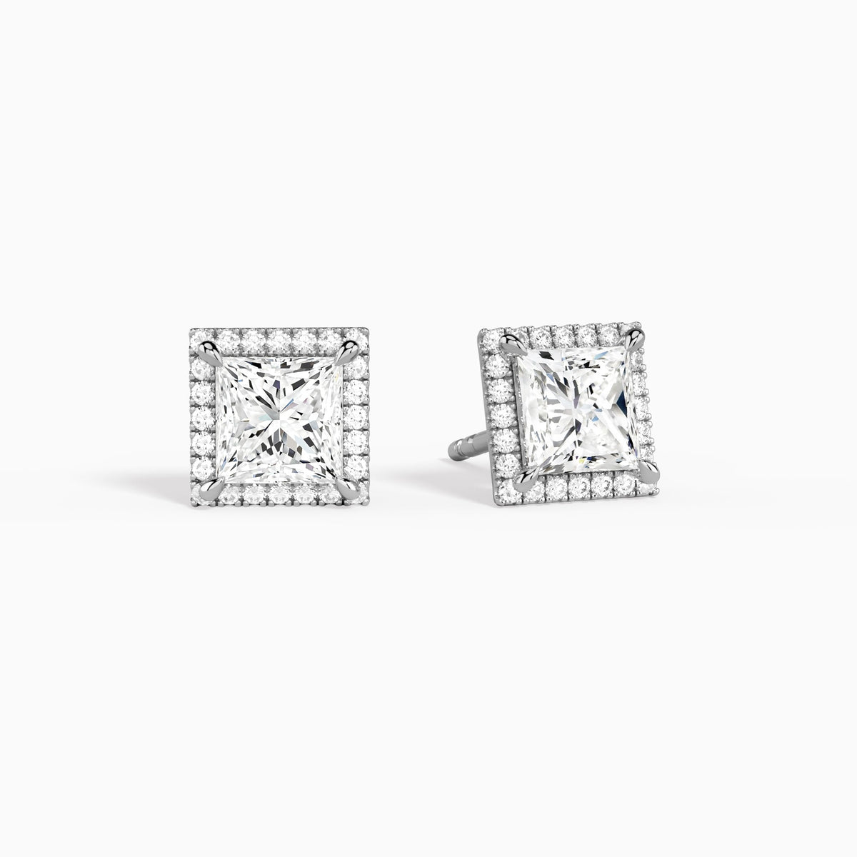 Princess Halo Diamond Stud Earrings in Platinum