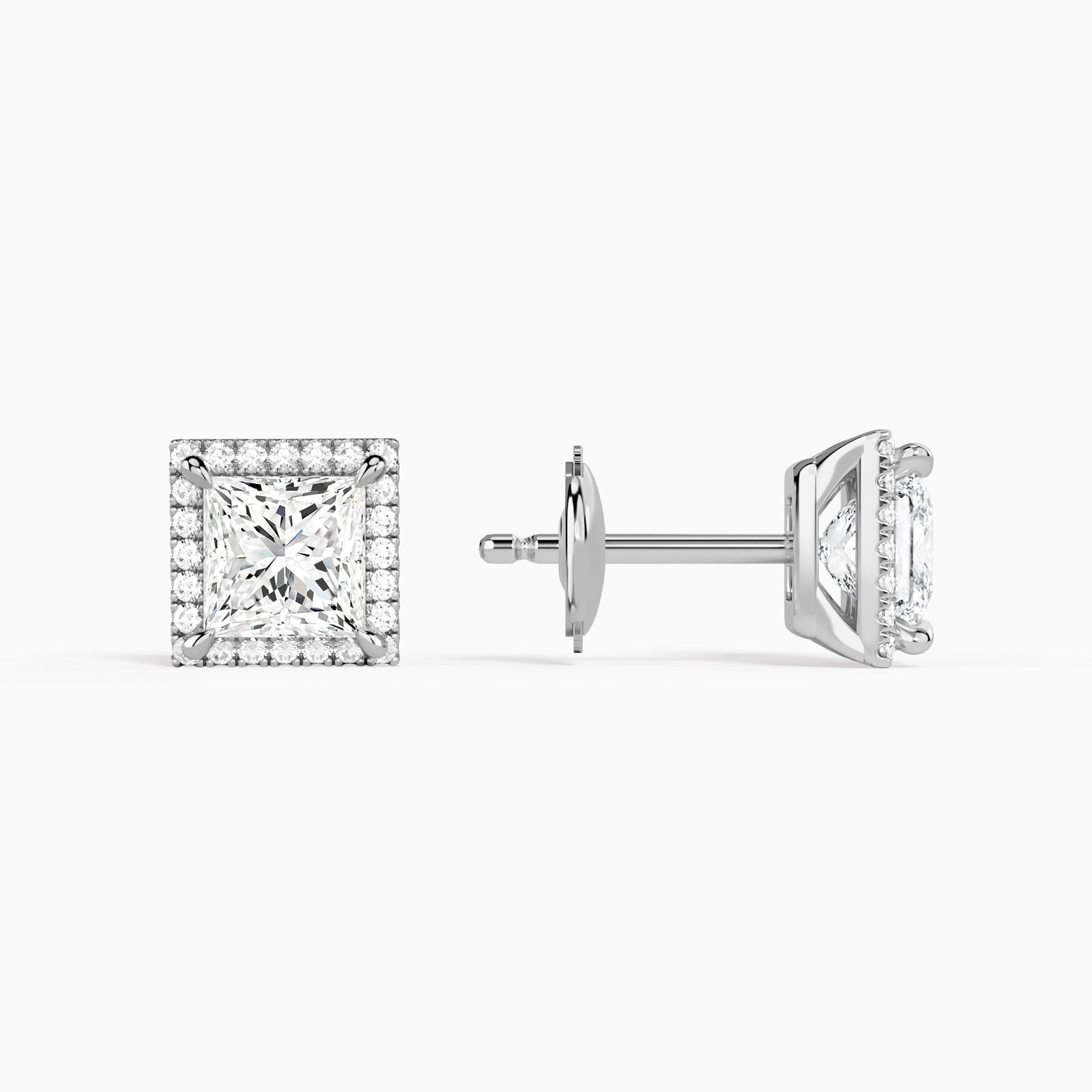 Princess Halo Diamond Stud Earrings