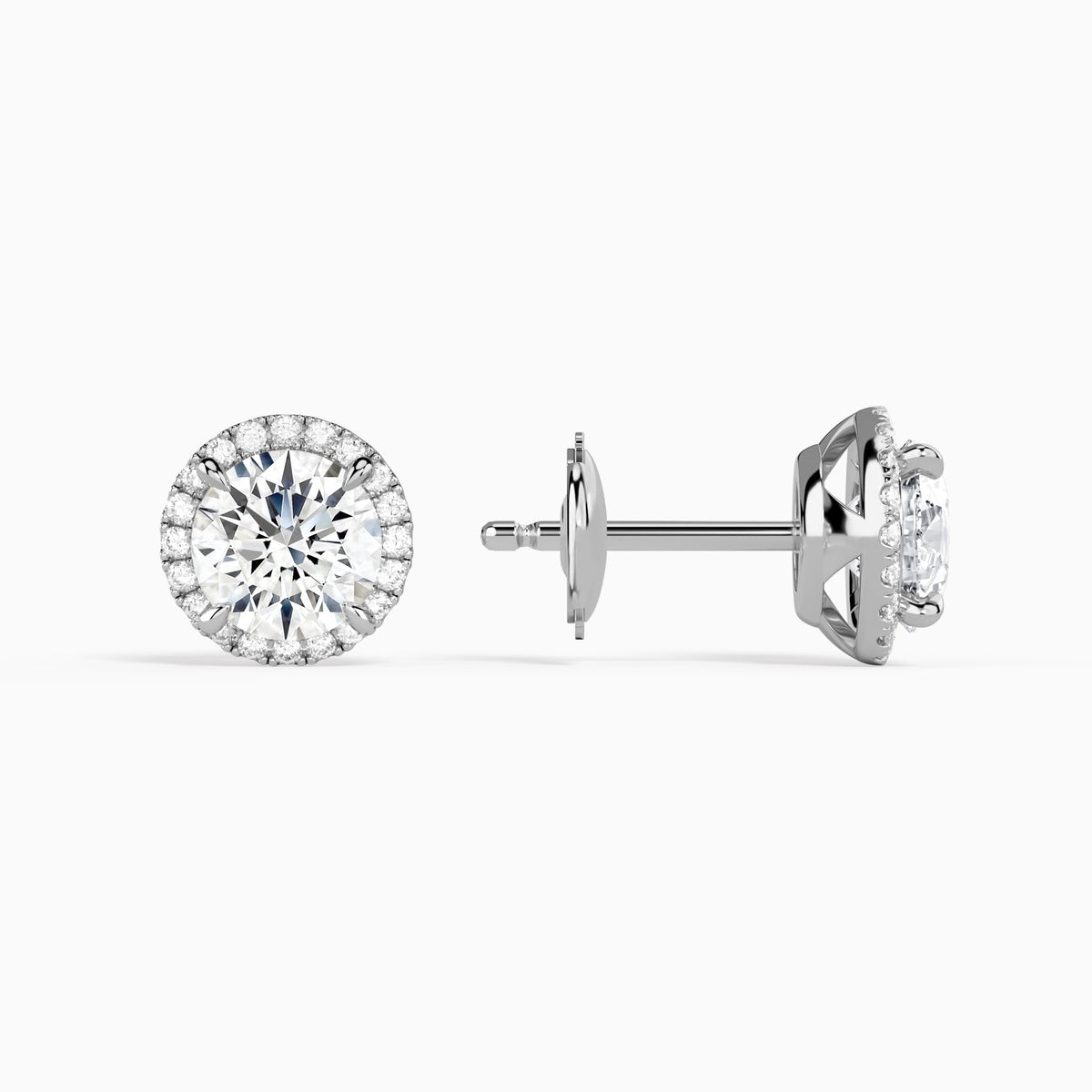 Round Halo Diamond Stud Earrings in Platinum