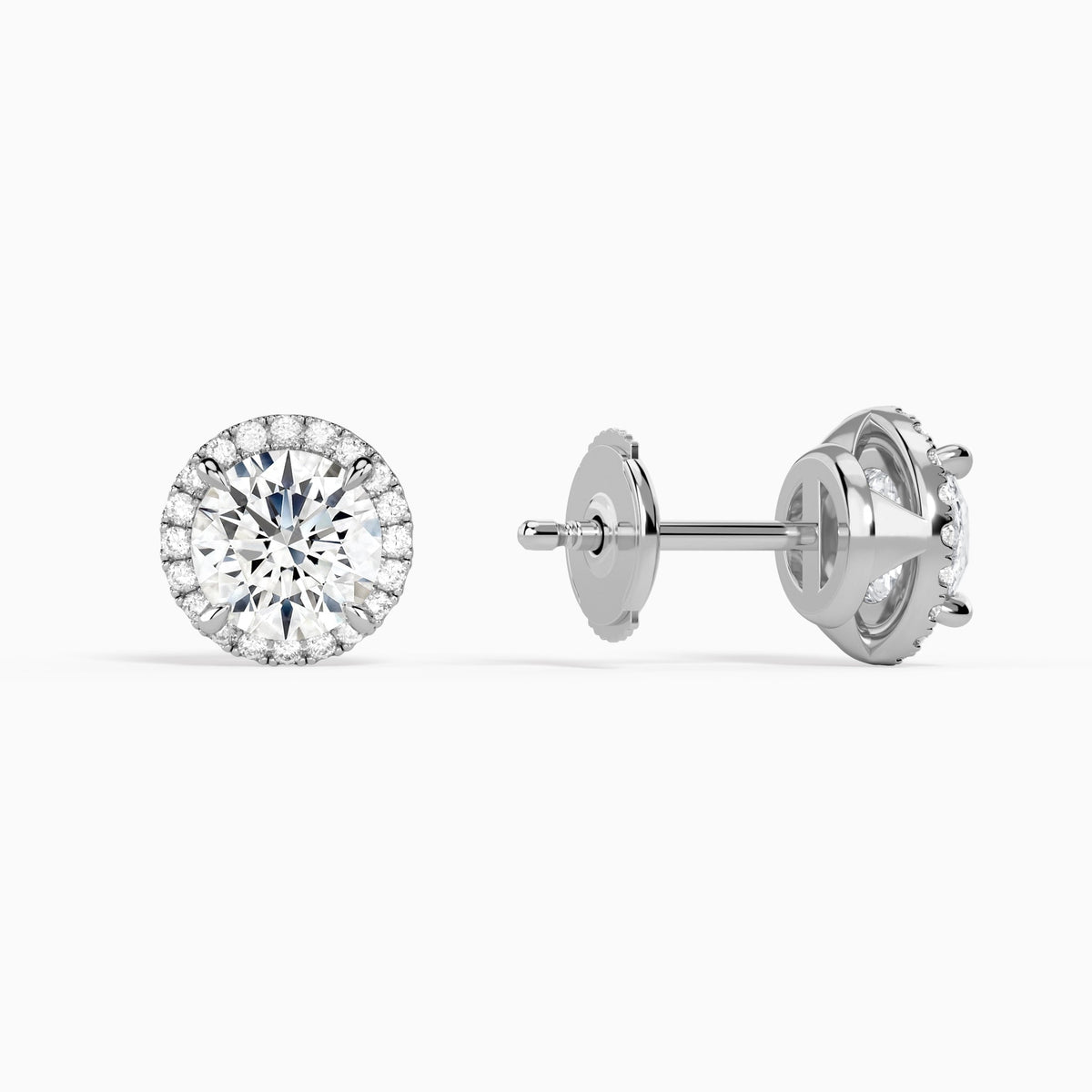 Round Halo Diamond Stud Earrings in Platinum